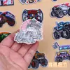 Parche Bordado de Camión Monstruo Todoterreno, Patrón de Llama de Bandera de Carreras, Parche de Reparación de Agujeros para Ropa con Respaldo Adhesivo para Planchar