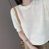 Camisa de Punto de Manga Corta Hojia Counter 1800+ Estructurada de Algodón Puro Refrescante Transpirable Hueca Tridimensional para Mujer Verano