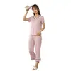 Conjunto de Roupa de Casa de Manga Curta Novo Estilo com Bojos, Calças 3/4, Calças 7/8, Pijama Feminino