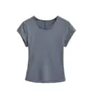 Camiseta Redonda para Mujer con Mangas Cortas Volantes, Camiseta Deportiva Base de Manga Corta, Verano Hielo-Frío Elástica Ajustada Estilo Americano