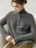 Cárdigan de punto suave de cachemira para bebé, de doble uso, frontal y trasero, para mujer, cuello alto, prenda exterior, suéter base holgado