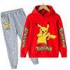 Moletom com Capuz Comércio Exterior Novo Estilo Europeu e Americano Meninos e Meninas Desenho Animado Pikachu Conjunto de Moletom com Capuz para Meninos e Meninas