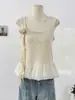 Design Francês Flor Tridimensional Fita Camisola Feminina Verão Novo Top com Saia Franzida Moda Feminina