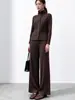 Conjunto de Otoño/Invierno Maillard para Mujer: Un conjunto completo que incluye un abrigo cárdigan de mezcla de lana, pantalones rectos holgados y un elegante traje plisado.