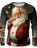 Novo Suéter com Estampa de Natal Padrão Digital de Natal Gola Redonda Camiseta Europeia e Americana