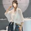 Moda 2025 Camisa de Talla Grande para Mujer Verano Diseño Ligero Nicho Suelta Adelgazante Color Sólido