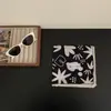 ¡Pequeña literatura y arte gris! Pañuelo Cuadrado Pequeño de Algodón Estampado Azul y Rojo Vintage Estilo Coreano Pañuelo Versátil de Alta Calidad