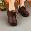 Nuevos Zapatos de Madre de Otoño 2025 Puntera Redonda Planos de Cuero Suave Zapatos Casuales con Cordones para Mujer Zapatos de Cuero Suave con Suela Suave Zapatos de Trabajo