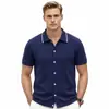 Comercio Exterior Transfronterizo Ropa para Hombre Estilo Europeo y Americano Verano Manga Corta Cárdigan de Negocios Camisa Polo Color Sólido Ropa de Punto Casual Sj0007