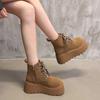 Botas martin vintage de cadarço com bico redondo, sola grossa tipo muffin, que aumentam a altura, botas de motociclista, novos modelos populares outono e inverno 2024, botas curtas, sapatos femininos