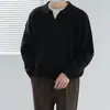 Suéter retrô de gola para outono e inverno, estilo coreano, para homens, gola V grossa, caimento relaxado, malha casual de manga comprida para usar como base
