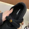 Zapatos Mary Jane de Lana Gris Estilo Tweed para Mujer 2025 Otoño e Invierno Nuevos Zapatos de Peluche de una Sola Pierna Estilo Coreano