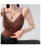 Verano 2025 Estilo Coreano para Mujer Deseo Puro Cuello en V Sexy Encaje Calado Ajustado Camisola Chaleco con Hermosa Espalda Top