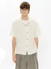 Camisa de estilo americano con cuello mao irregular de lino sintético de manga corta para hombre y mujer, marca versátil de moda, elegante con tapeta frontal asimétrica