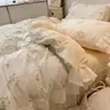 Ins estilo princesa algodón puro juego de ropa de cama de cuatro piezas versión coreana encaje todo algodón funda de edredón floral sábana bajera estilo falda de cama juego de tres piezas