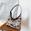 Bolsa Tote Floral Pequena 2026 Novo Modelo Moda Feminina Casual Nicho Comutador Ombro Único Lona Bolsa de Axila