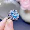Nuevo Anillo Abierto para Mujer con Topacio Azul Natural y Piedras Preciosas de Colores con Diamantes, Popular en Transmisión en Vivo, Piedra Principal 6x8mm