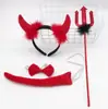 Faixa de Cabeça com Chifres de Halloween Conjunto de Tridente Faixa de Cabeça de Diabo Vermelho Adereços para Show de Máscaras Infantil e Adulto