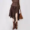 Falda midi irregular de gamuza de tiro alto con amarre en estilo páramo para mujer, falda corta de línea A moderna