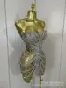 Vestido Ajustado Sexy Transparente con Pedrería Atuendo para Actuación en Escenario de Discoteca Vestido de Fiesta Estilo Europeo y Americano Vestido de Malla con Pedrería