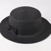 Sombrero de Sol de Verano Estilo Coreano para Madre e Hija con Lazo Ala Plana Protección Solar Sombrero de Paja Exterior Plano Plegable Sombrero de Sol