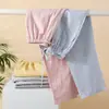 Pantalones de pijama de gasa de algodón puro para mujer para primavera y verano, Pantalones largos a cuadros simples para hombre, Pantalones holgados de talla grande para casa, Estilo fino