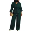 Ropa Femenina Transfronteriza Europea y Americana 2026 Primavera Nuevo Estilo Elegante Solapa Corbata Camisa de Color Sólido Pantalones de Pierna Ancha Traje Casual