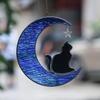 Gato Luna Colorido Regalo Amante de Gatos Regalo para Gato Decoración de Ventana de Vidrio de Color Gato Negro Hecho a Mano Atrapavientos Regalo