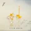 Puzuojiu Accesorios DIY Dorados Arena Sin Decoloración Pendientes de Corazón con Lazo Completamente de Diamante Pendientes Sencillos de Moda Pendientes para Mujer