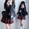 Suéter Jk Cardigan Tejido Otoño e Invierno Estilo Universitario Uniforme Escolar Femenino Traje de Falda a Cuadros Uniforme Jk