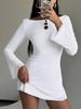 Vestido de Mujer Sexy y Caliente con Cuello de un Hombro de Color Sólido Transfronterizo Europeo y Americano, con Volantes, Manga Larga con Cordones en la Espalda, Diseño Sensual