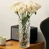 Jarrón de Vidrio con Patrón de Glaciar de Lujo Ligero 23.5cm, Jarrón de Bambú, Recipiente Hidropónico para Flores, Decoración de Mesa, En Stock