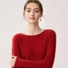 Suéter de cachemira 100% pura sin costuras de primera línea para mujer, dobladillo enrollado, cuello redondo, suéter base de punto simple para commuting, suave y pegajoso