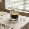 Taza de Vidrio de Boca Ancha Ins, Ovalada de Diámetro Grande, Taza para Bebidas de Jugo Cold Brew Latte Café, Taza de Agua Rayada para Restaurante