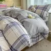 Conjunto de três peças xadrez para dormitório universitário, roupa de cama 100% algodão, estilo ins, lavável à máquina, inclui lençol de cima, capa de edredom e lençol de elástico