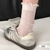 Meias com Borda Franzida Elástica para Mulheres, Estilo Fino de Verão, Meias Empilhadas de Cor Lisa Ins, Meias Respiráveis de Malha Absorventes de Suor para Meia-Panturrilha