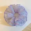 Scrunchie de Malla Morada Floral de Doble Capa Estilo Casual para Mujer, Sujetador de Moño de Gama Alta, Cuerda Grande para el Cabello, Accesorio para el Cabello