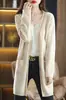 Cardigan de Lana 100% para Mujer, Estilo Coreano, Cuello en V, Borde Enrollado, Color Sólido Simple, Largo Medio, Holgado, Casual, Nuevo Estilo Primavera 2026