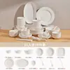 Juego de Vajilla de Cerámica de Color Bajo Esmalte, Juego de Vajilla y Platos de Cerámica Blanca Pura, Tazones y Platos para el Hogar, Regalo de Inauguración