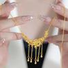 Conjunto de cadena con borlas de flores y lunas, de latón chapado en oro, con flores de imitación doradas, estilo brocado, para boda, con cadena integrada.