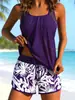 Biquíni Tankini Duas Peças Plus Size Europeu e Americano Transfronteiriço 2026 para Mulheres com Tankini Estampado e Shorts