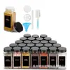 Juego de Botellas de Vidrio Negras de Aluminio con Tapa Transparente Cuadrada Transfronterizo, Juego de 12 Piezas para Almacenamiento de Cocina y Tarros de Condimentos