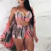 B9889 Amazon AliExpress wish Conjunto sexy de tres piezas con capa para mujeres europeas y americanas con estampado digital