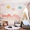 Papel tapiz de nube de estrella 3D Fondo de pared mural de decoración solar tela de pared para habitación infantil rosa tela de pared para habitación de princesa cálida