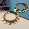 Pulsera de Flor de Durazno de los Cinco Dioses de la Riqueza Estilo Tíbet, Cordón Tejido a Mano Nudo de Flor de Durazno, Pulsera Thangka de Cuerda Multicolor Estilo Étnico