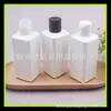 Botella cuadrada de plástico de 200 ml con tapa de presión, color marrón, adecuada para dispensar aceites esenciales puros, botella vacía