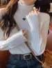 Top base layer estiloso com gola alta e costela para mulheres, outono e inverno, top de malha texturizada chique para usar por baixo