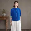 Chaqueta Plisada Texturizada Estilo Chino Retro con Mangas Estampadas en Contraste, Cuello Alto, de Botones Frontales, Doble Bolsillo, Cárdigan Versátil para el Día a Día