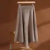 Nuevo Otoño/Invierno 2026 Falda de Punto 100% Lana Pura Estilo Old Money para Mujer Cintura Alta Falda Asimétrica de Línea A de Longitud Media