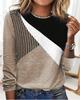 2023Ebay Amazon Estación Independiente Verano Nuevo Trendy Color Block Rayas Impreso Manga Corta Cuello Redondo Camiseta Casual para Mujer